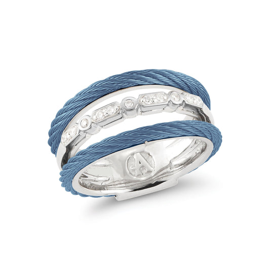 Blue cable ring with round diamonds.