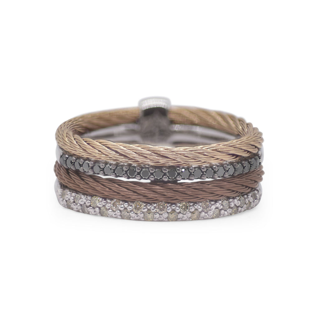 Stainless steel ring with round diamonds.