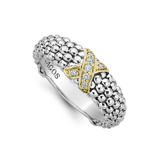 Sterling silver ring with diamond accents.