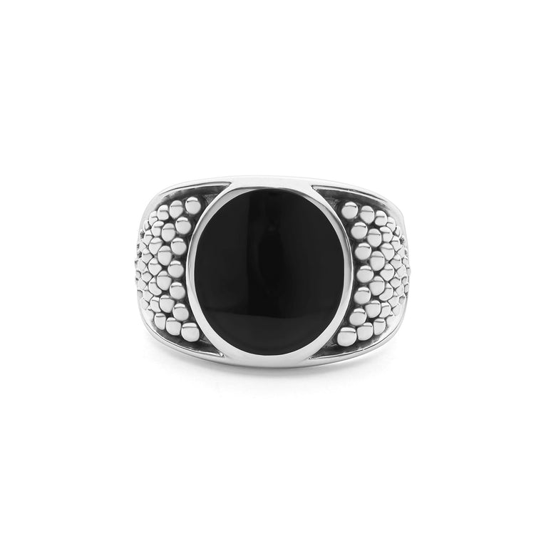 Sterling silver ring with oval black agate.