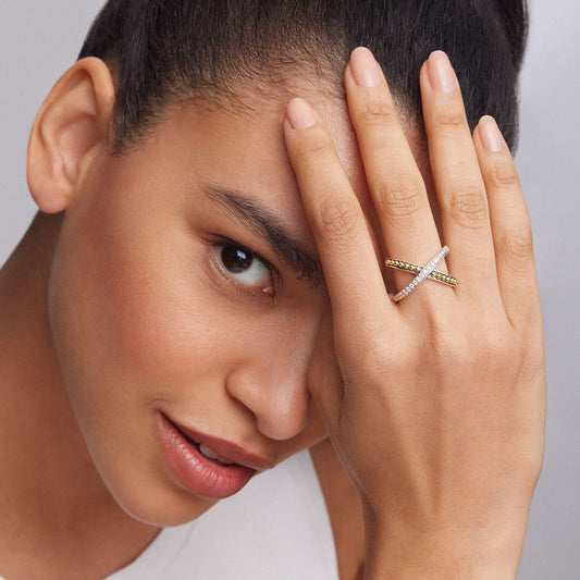 Sterling silver ring with round diamonds.