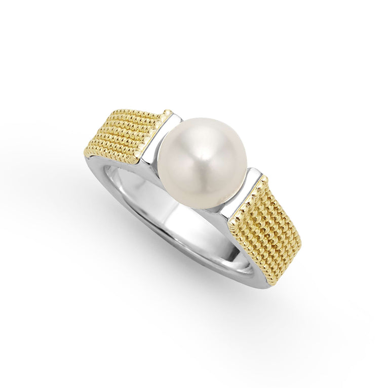 Sterling silver ring with white pearl.
