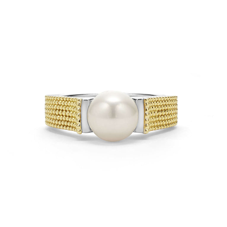 Sterling silver ring with white pearl.