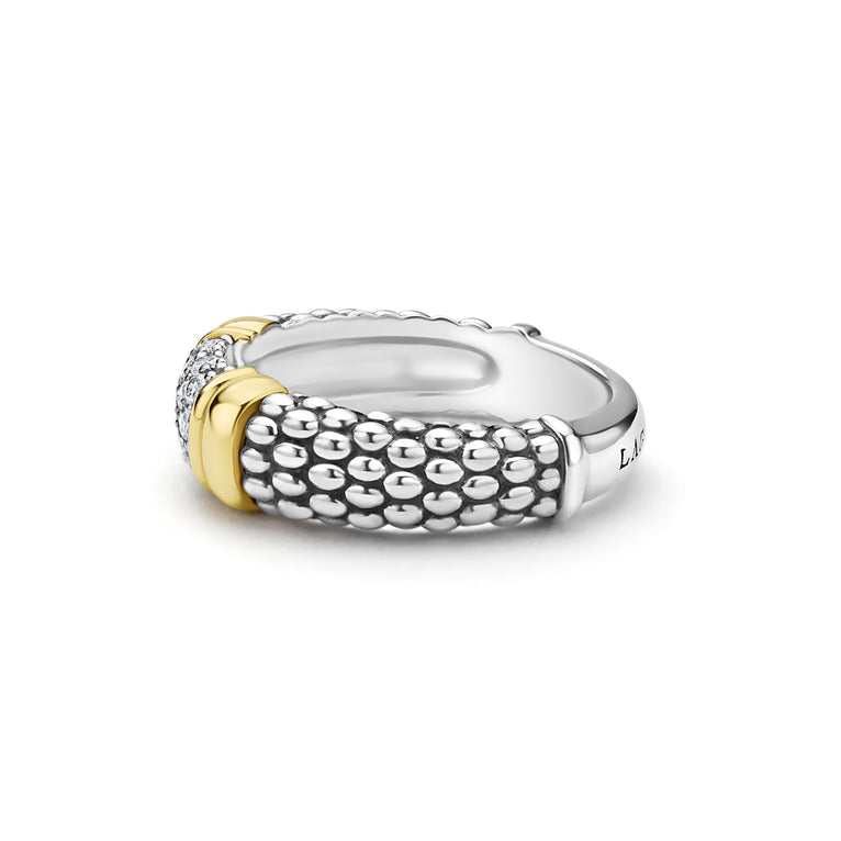 Sterling silver ring with diamond accents.
