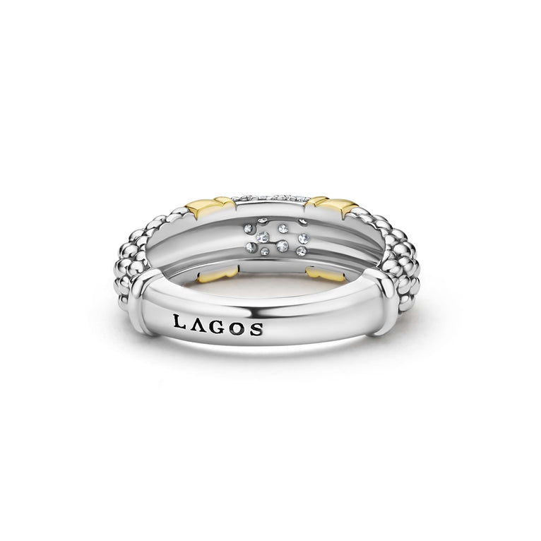 Sterling silver ring with diamond accents.