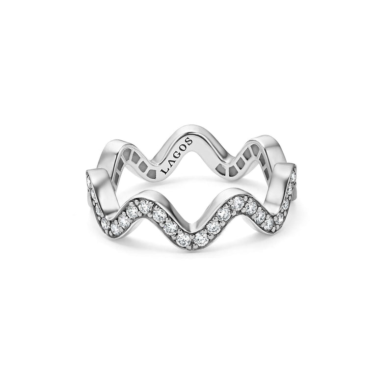 Sterling silver wavy diamond ring design.
