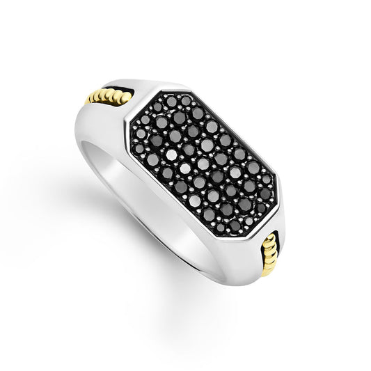 Sterling silver ring with black diamonds.