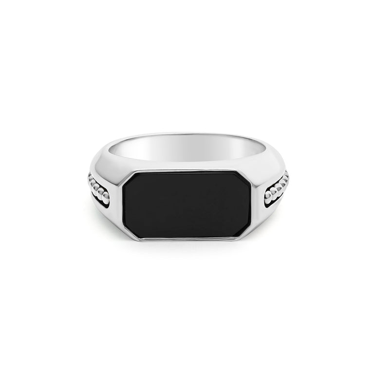 Sterling silver ring with white onyx centerpiece.