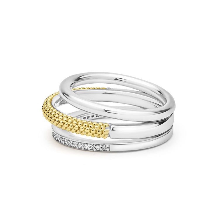 Sterling silver ring with yellow accents.