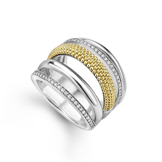 Sterling silver ring with diamond accents.
