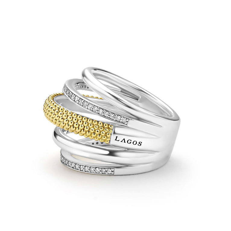 Sterling silver ring with diamond accents.