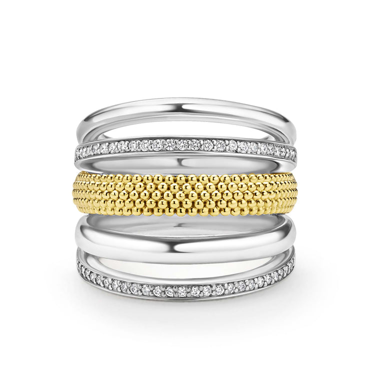 Sterling silver ring with diamonds and gold.