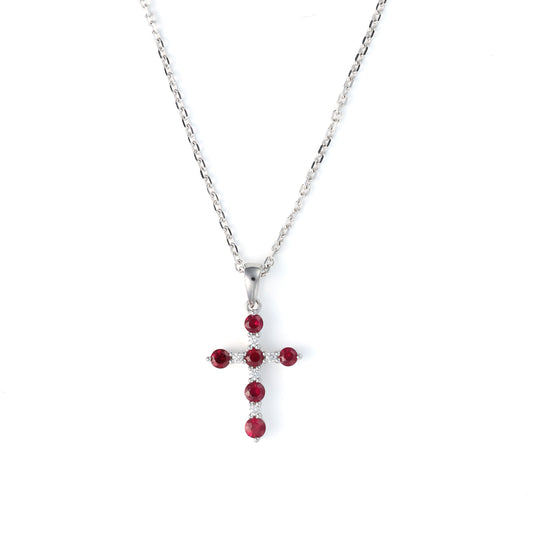 Cross M Estate Collection Color Gemstone Necklace in 14 Karat White with 6 Round Rubies 0.33ctw