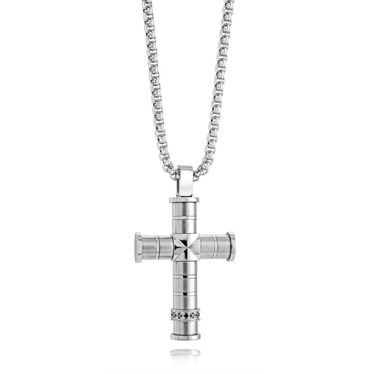 Stainless steel cross necklace, white finish.
