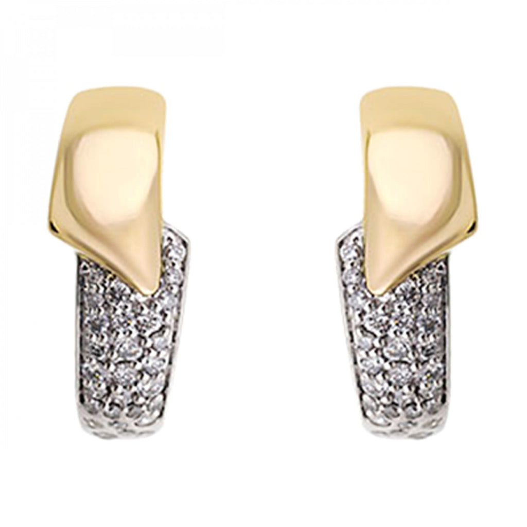 Two-tone gold diamond hoop earrings.