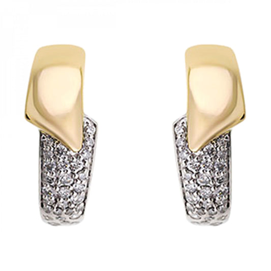 Two-tone gold diamond hoop earrings.