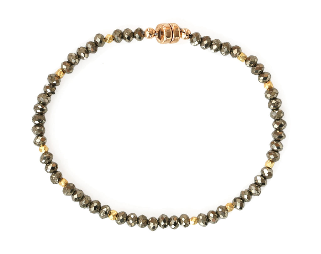 Gold-filled pyrite bead bracelet with magnetic clasp.