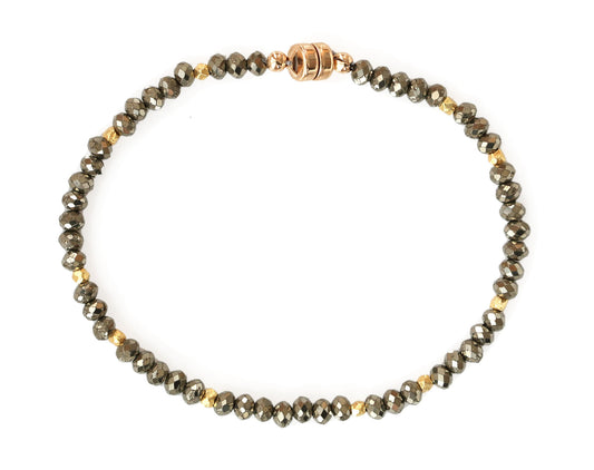 Gold-filled pyrite bead bracelet with magnetic clasp.