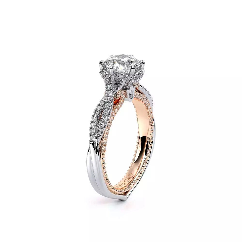 Diamond semi-mount ring with rose accents.
