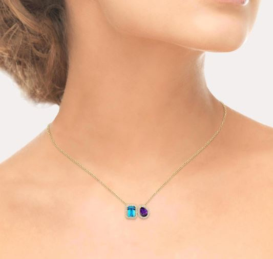 Pendant Color Gemstone Necklace in 14 Karat Yellow with 1 Emerald Blue Topaz