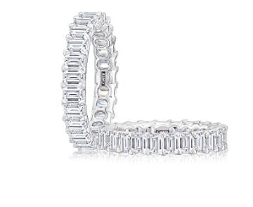 A. Jaffe Eternity Ladies Wedding Band in 14 Karat White Gold with 3.75ctw Emerald Diamonds, Clarity: VS, Color: G