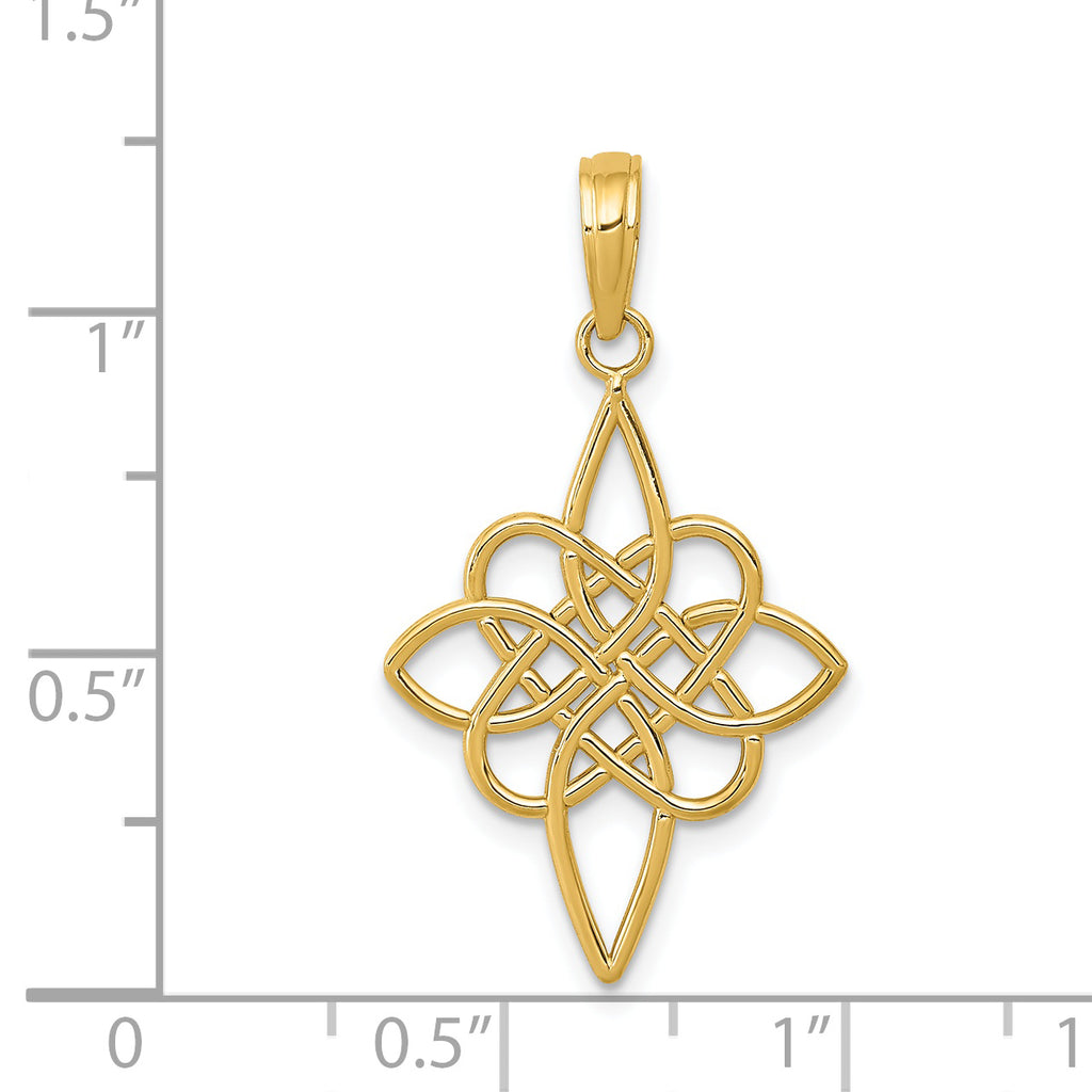 Intricate 14K yellow gold knot pendant.