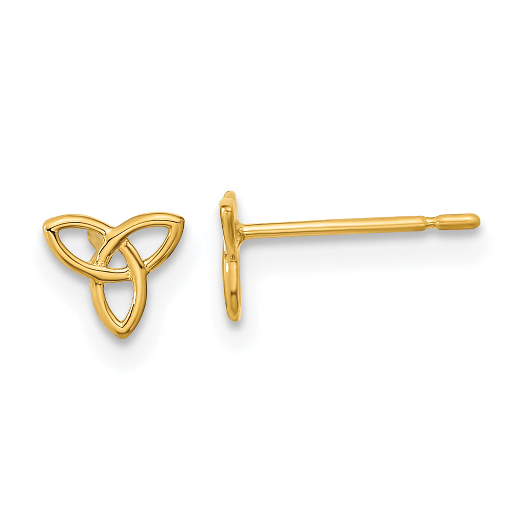 Celtic knot stud earrings, 14K yellow gold.