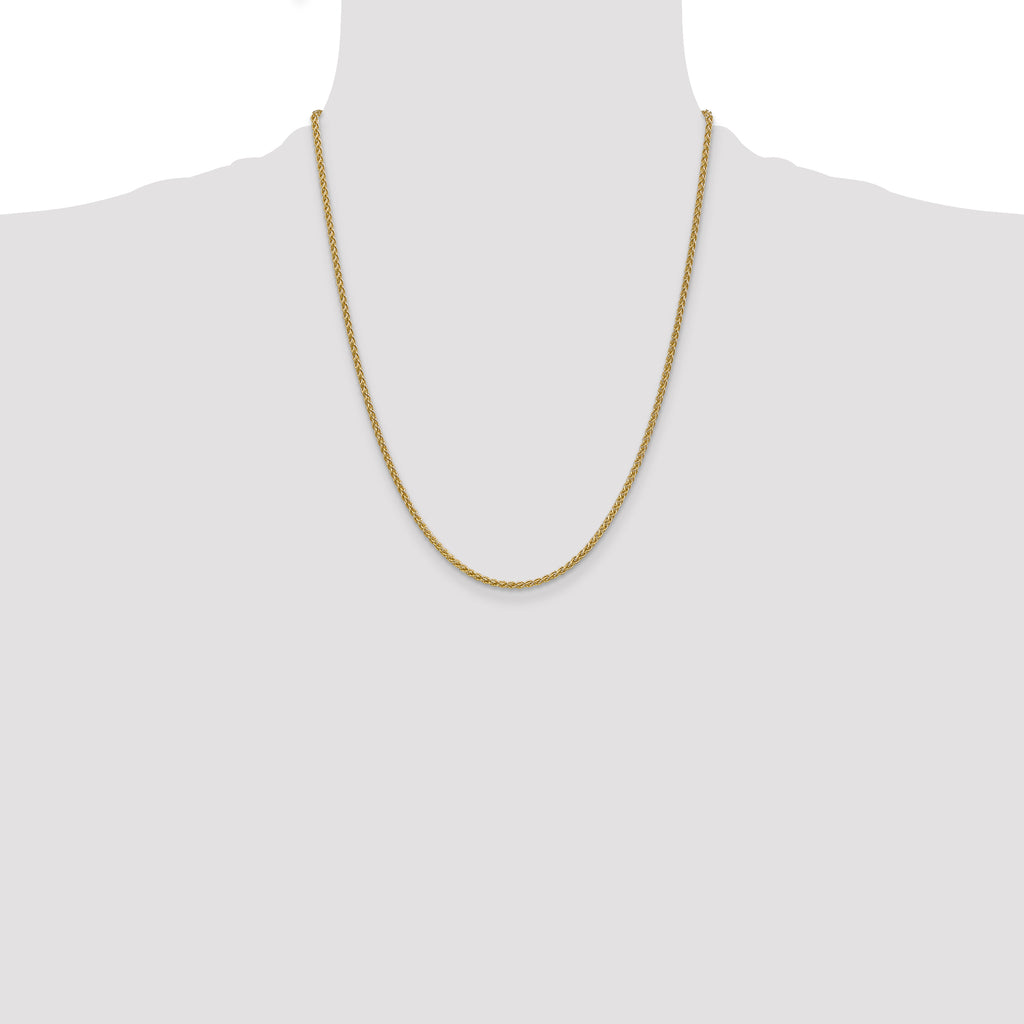 14K yellow gold wheat chain necklace.