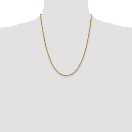 14K yellow gold wheat chain necklace.