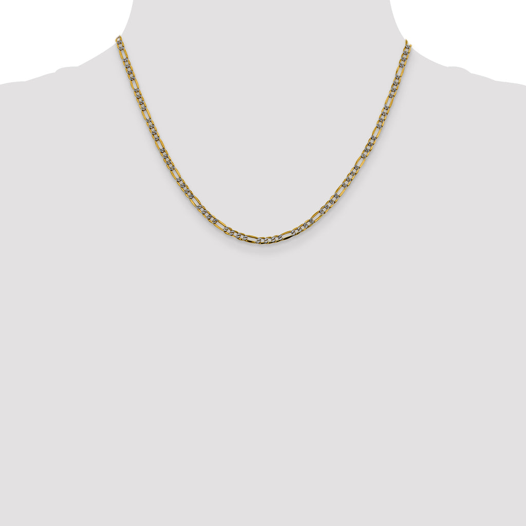 14K white-yellow gold Figaro chain necklace.