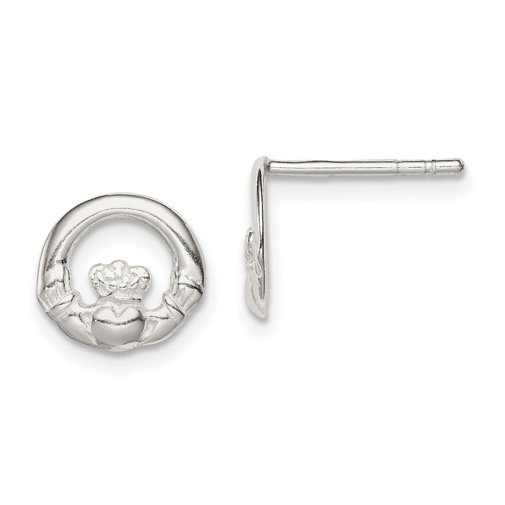 Sterling silver Claddagh stud earrings.