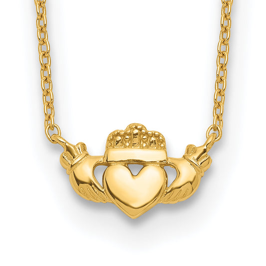 14K yellow gold heart and crown necklace.