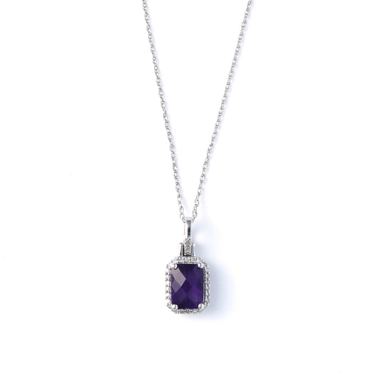 Pendant M Estate Collection Color Gemstone Necklace in 14 Karat White with 1 Rectangular Amethyst 7.2mm-7.2mm