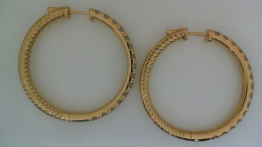 Large Hoop Natural Diamond Earrings in 14 Karat Yellow with 3.00ctw Round Diamonds
