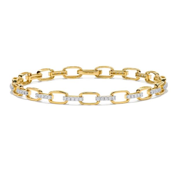 Yellow gold bracelet with round diamonds.