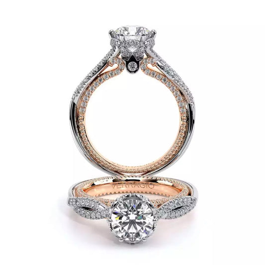 Hidden Accent Natural Diamond Semi-Mount Engagement Ring in 18 Karat White - Rose with 122 Round Diamonds, Color: F/G, Clarity: VS2, totaling 0.50ctw