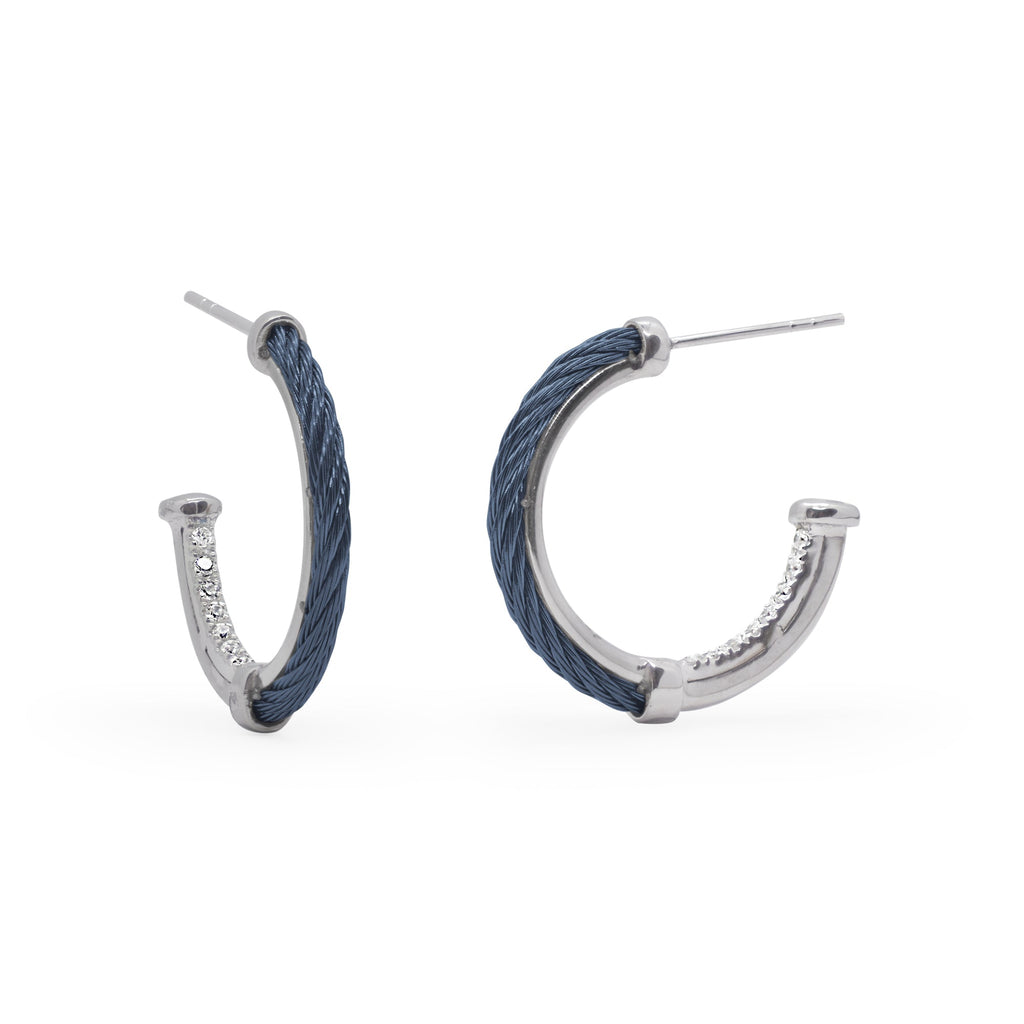 18K white gold hoops with diamonds.