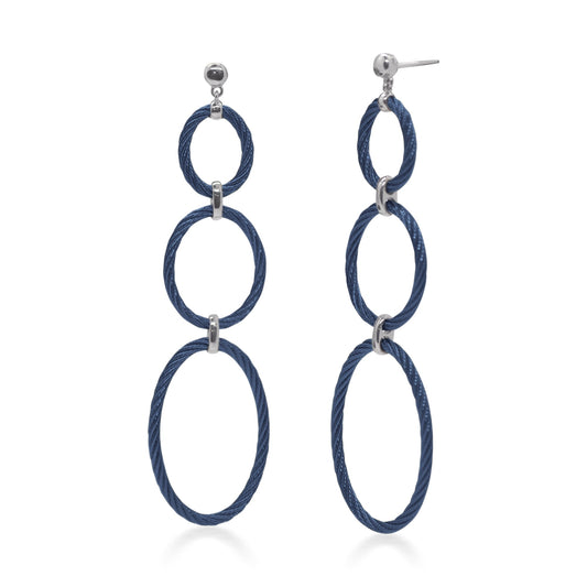 Stainless steel blue cable drop earrings.