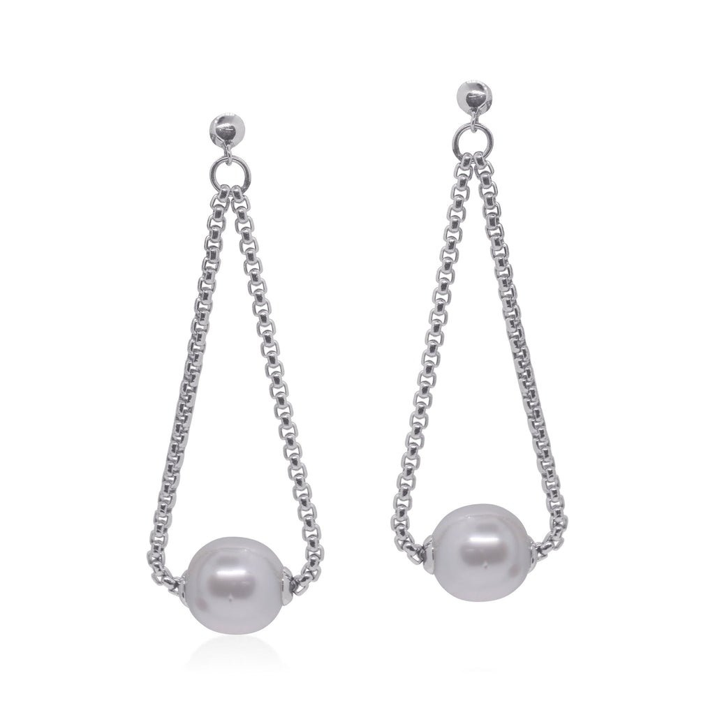 South Sea pearl earrings with chain loops.