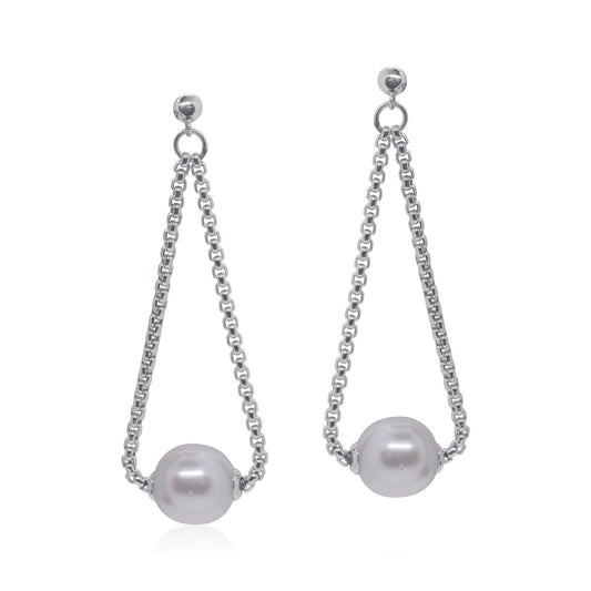South Sea pearl earrings with chain loops.