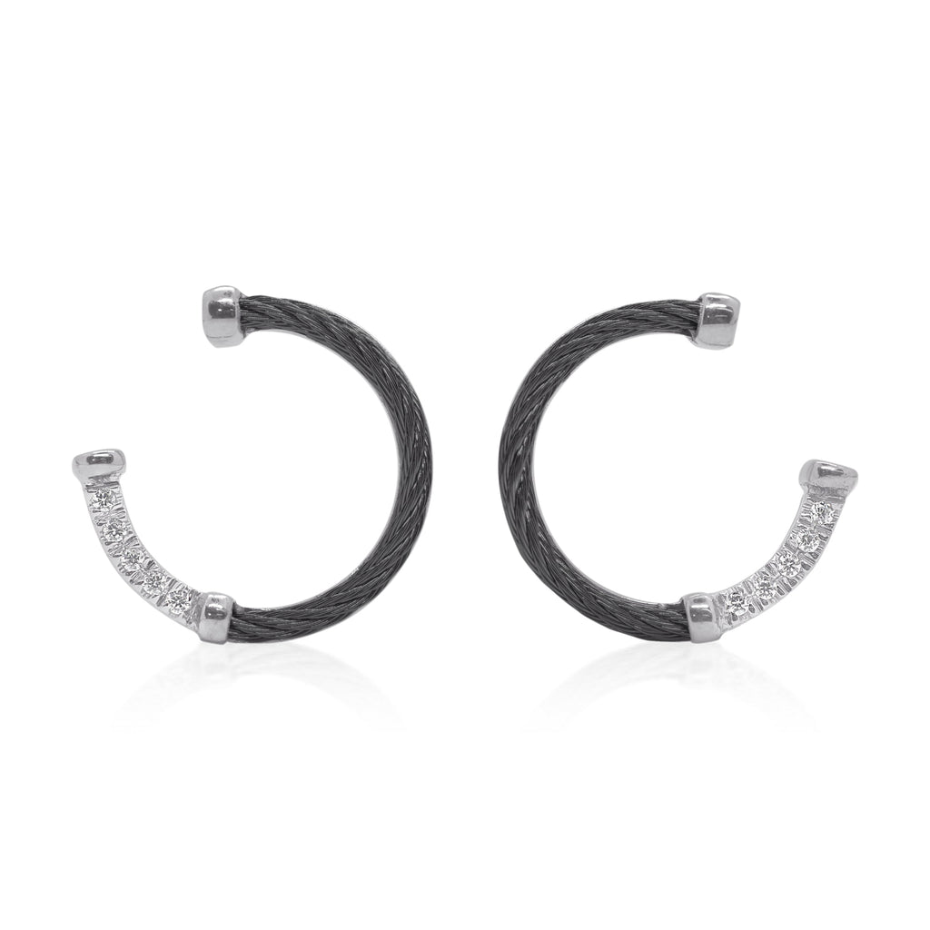 Diamond drop earrings, black cable design.