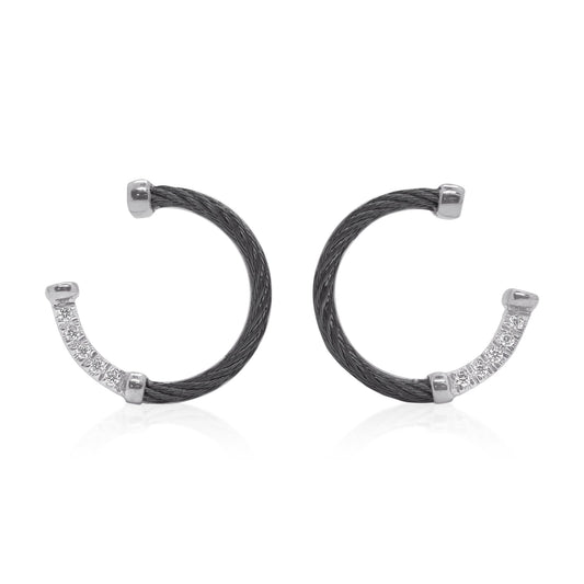 Diamond drop earrings, black cable design.
