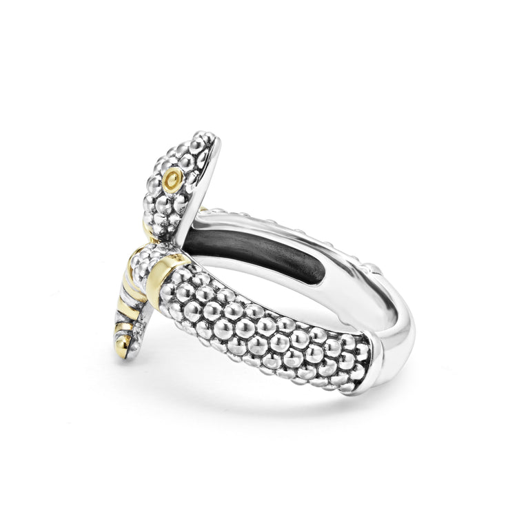Sterling silver ring with gold accents.