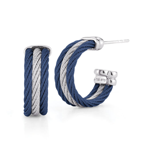 Blue and white twisted stainless steel hoops.
