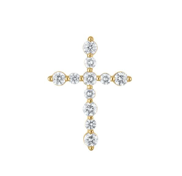 Diamond cross necklace, 14K yellow gold.