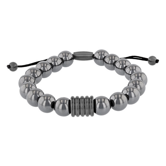 Stainless steel black bead gemstone bracelet.