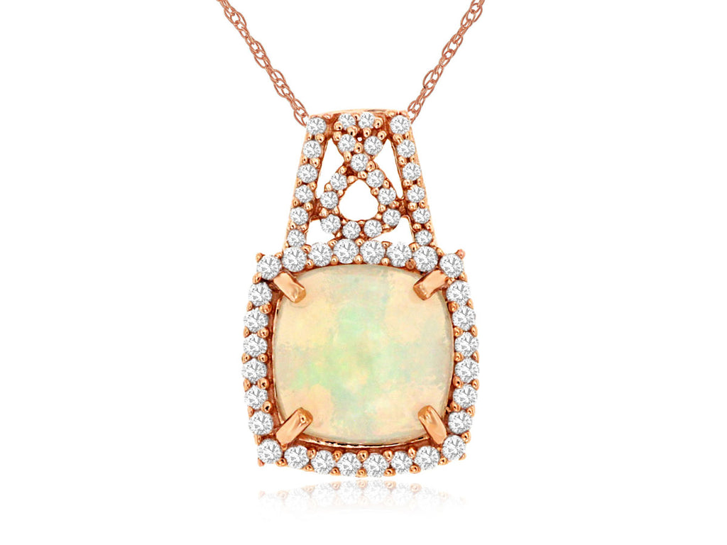 Rose gold necklace with opal and diamonds.