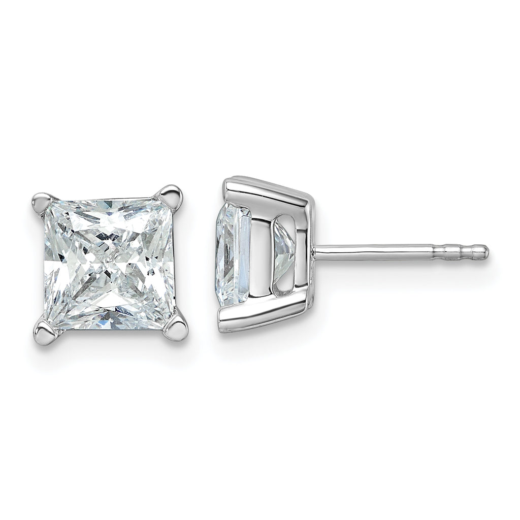 Princess-cut diamond studs, 14K white gold.