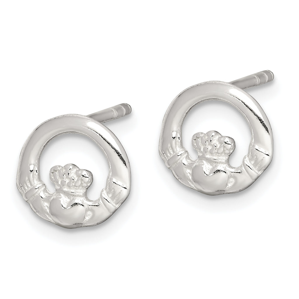 Sterling silver Claddagh stud earrings.