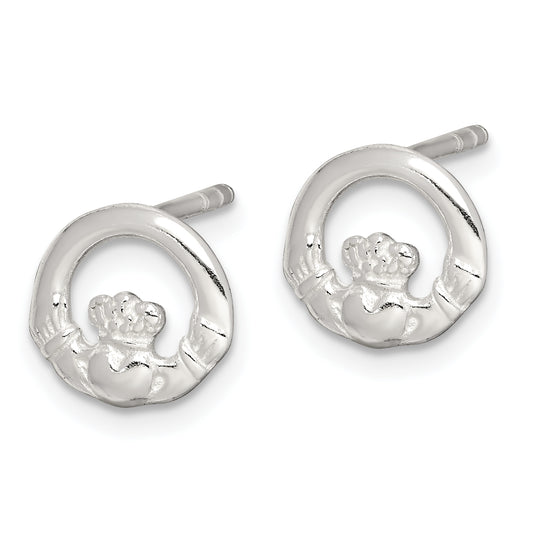 Sterling silver Claddagh stud earrings.